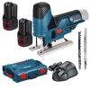Bosch Bleu Scie Sans Fil 06015A1005 Scie Sauteuse Sans Fil GST 12V-70, 2 Batteries 3,0 Ah, L-BOXX