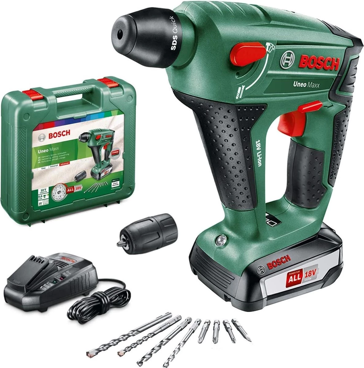 Bosch Vert 060395230F Uneo Maxx Marteau Perforateur Sans Fil 18 Volt 2,5 Ah Li-ion 1 Bosch Vert 060395230F Uneo Maxx Marteau Perforateur Sans Fil 18 Volt 2,5 Ah Li-ion