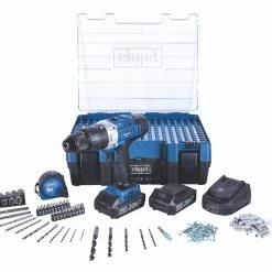 Scheppach 5909222904 DTB-20ProS 20 Volt 2.0 Ah Li-ion Perceuse Sans Fil + Kit D'accessoires 206 Pièces