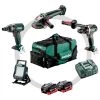 Metabo 691175000 Combo Set 4.3.2 LiHD 18V 10.0Ah - Perceuse à Batterie BS18LTX BL I + Meuleuse WB18LTX BL + Clé à Chocs SSW18LTX400 BL + Lampe BSA14.4-18