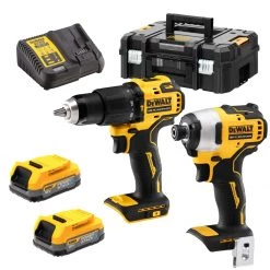 DeWalt Visseuse à Choc Sans Fil DCK2062E2T-QW Combo Set 18V XR PowerStack Li-Ion - Perceuse Sans Fil DCD709 + Déchiqueteuse à Percussion DCF809