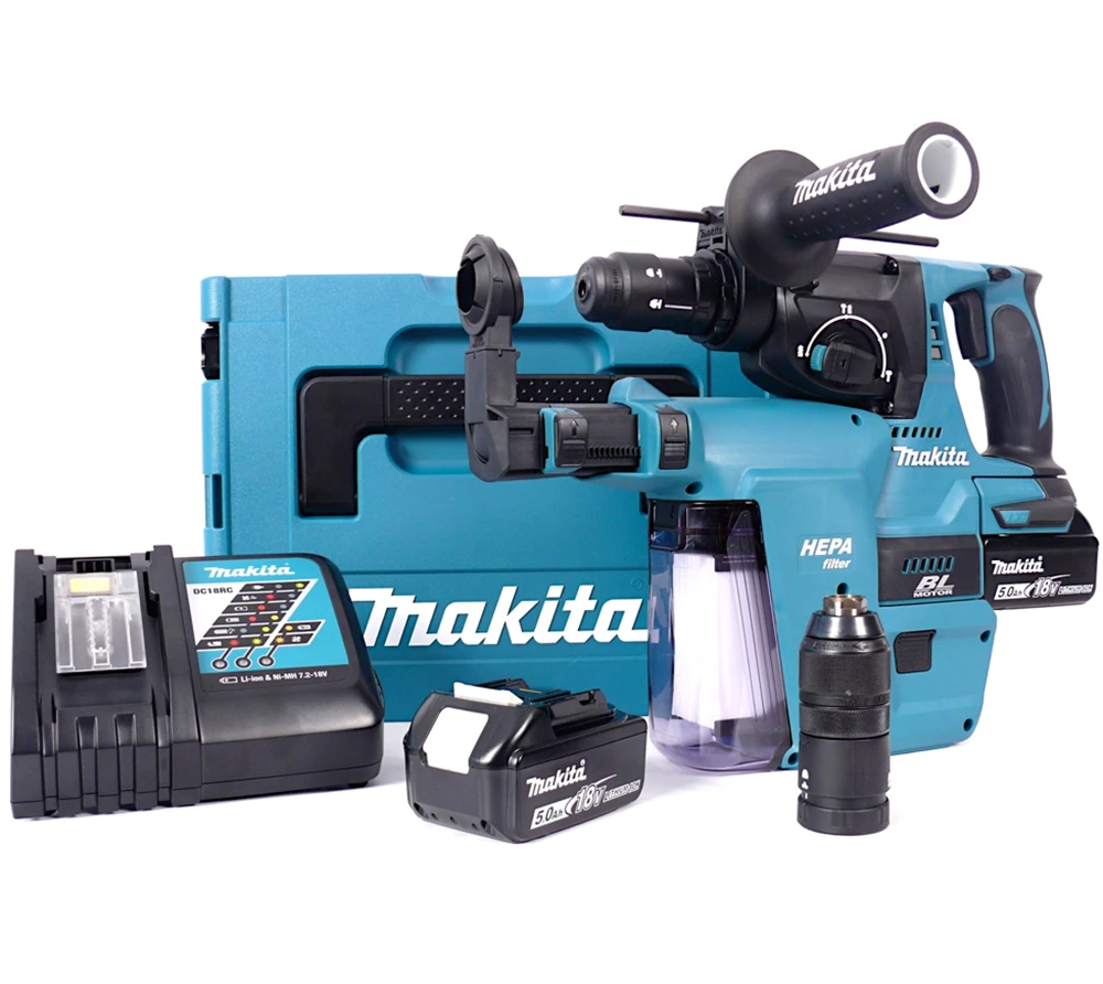 Makita Marteau Perforateur Sans Fil DHR243RTJV Perfo-burineur SDS-Plus 18V Li-Ion 5 Ah 24 Mm 1 Makita Marteau Perforateur Sans Fil DHR243RTJV Perfo-burineur SDS-Plus 18V Li-Ion 5 Ah 24 Mm