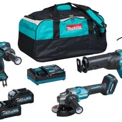 Makita Set DK0159G301 Ensemble Combiné - DF001G Perceuse Sans Fil JR001G Scie à Guichet GA005 Meuleuse 40V Max 4.0Ah Li-Ion