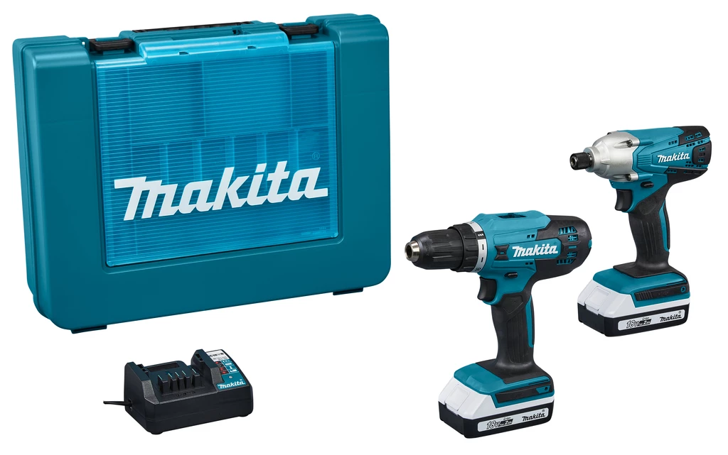 Makita Visseuse à Choc Sans Fil DK18A35X2 - Perceuse Sans Fil DF488D + Clé à Chocs TD127D 18V 2.0 AH Li-ion 1 Makita Visseuse à Choc Sans Fil DK18A35X2 - Perceuse Sans Fil DF488D + Clé à Chocs TD127D 18V 2.0 AH Li-ion