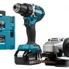 Makita DLX2190TJ1 Comboset 18V 5.0Ah Li-Ion - Perceuse Sans Fil DDF484 Meuleuse Sans Fil DGA504 Dans MBox