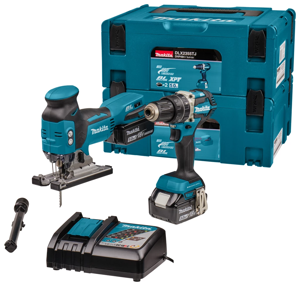 Makita DLX2355TJ Comboset 18V 5.0Ah Li-Ion - Perceuse Sans Fil DDF484 + Scie Sauteuse Sans Fil DJV181 Dans MBox 1 Makita DLX2355TJ Comboset 18V 5.0Ah Li-Ion - Perceuse Sans Fil DDF484 + Scie Sauteuse Sans Fil DJV181 Dans MBox