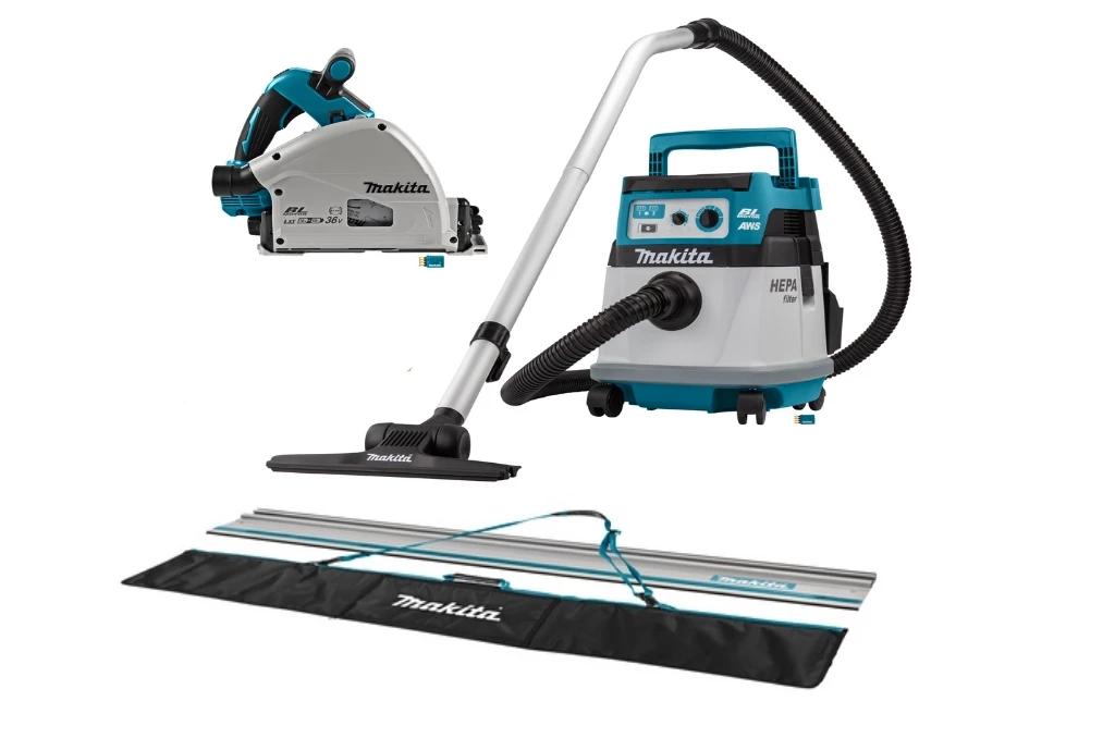 Makita Scie Sans Fil 'DLX2377UX1 Set Combiné 2 X 18V Avec AWS - DSP601 Scie Plongeante DVC157L Rail De Guidage D''aspirateur Dans Le Sac Sans Batteries Et Chargeur' 1 Makita Scie Sans Fil 'DLX2377UX1 Set Combiné 2 X 18V Avec AWS - DSP601 Scie Plongeante DVC157L Rail De Guidage D''aspirateur Dans Le Sac Sans Batteries Et Chargeur'