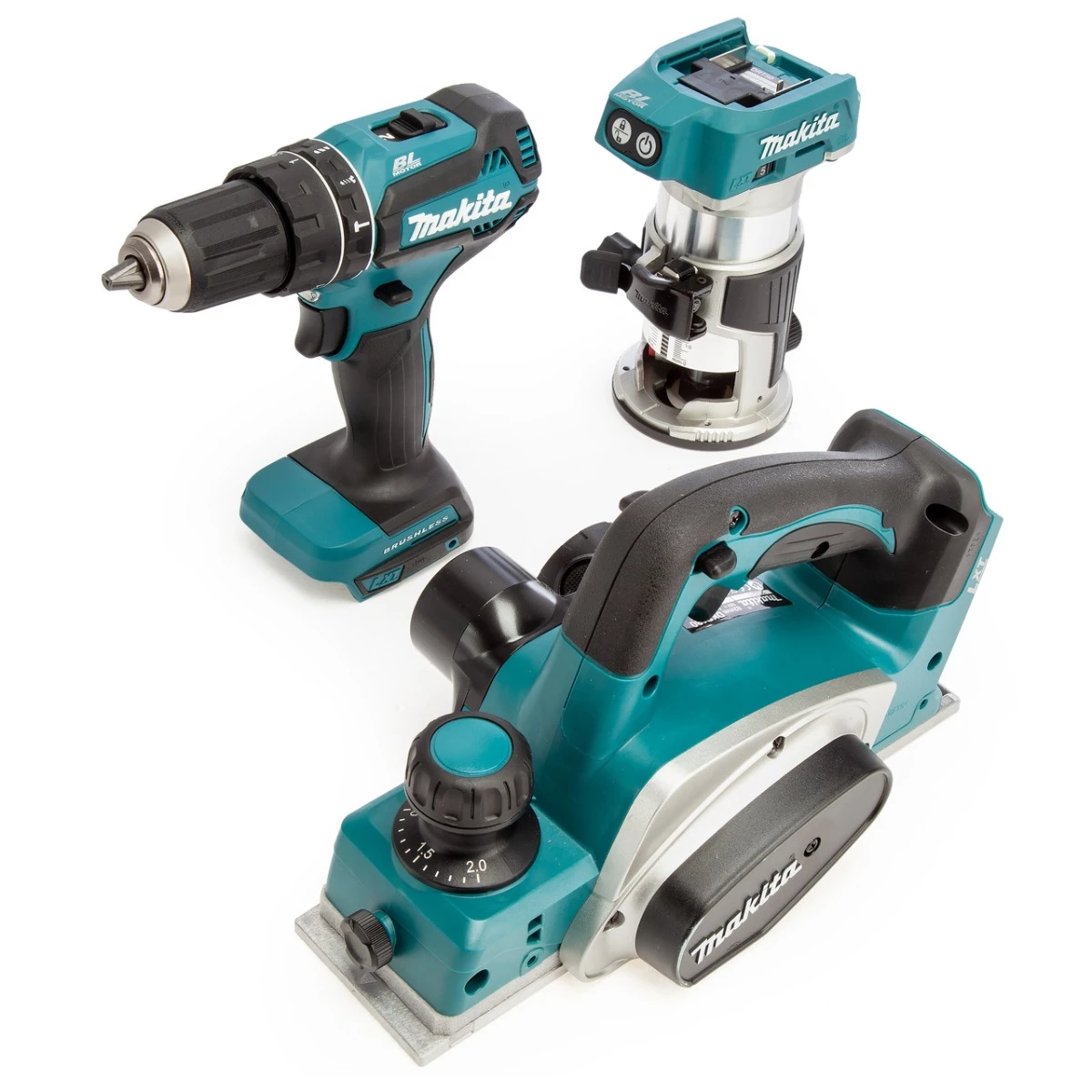 Makita Set DLX3116ZJ - Perceuse à Percussion Sans Fil DHP485 + Fraiseuse Sans Fil DRT50 + Rabot Sans Fil DKP180 18V 1 Makita Set DLX3116ZJ - Perceuse à Percussion Sans Fil DHP485 + Fraiseuse Sans Fil DRT50 + Rabot Sans Fil DKP180 18V