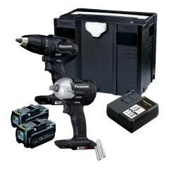 Panasonic Visseuse à Choc Sans Fil EYC242LJ2G Ensemble Combiné Perceuse Sans Fil EY79A3 Et Clé à Chocs EY75A8 Sans Balai 18 Volts 5.0 Ah Li-ion Dans Systainer