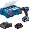 Bosch Bleu Perceuse Sans Fil GSR 18V-55 Perceuse-visseuse Sans Fil 18V 4.0Ah + 82 Accessoires Dans Coffret 06019H5209