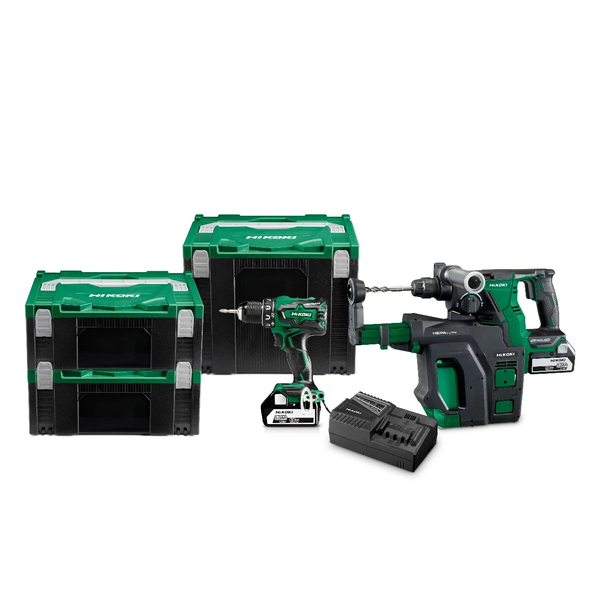 HIKOKI Set KC18DRBLWBDZ Accu Combopack - DS18DBSL Perceuse Sans Fil + Marteau Sans Fil DH18DBL Avec Extraction 18V 5.0 Ah En 2 X HSC II 2 HIKOKI Set KC18DRBLWBDZ Accu Combopack - DS18DBSL Perceuse Sans Fil + Marteau Sans Fil DH18DBL Avec Extraction 18V 5.0 Ah En 2 X HSC II – Image 2