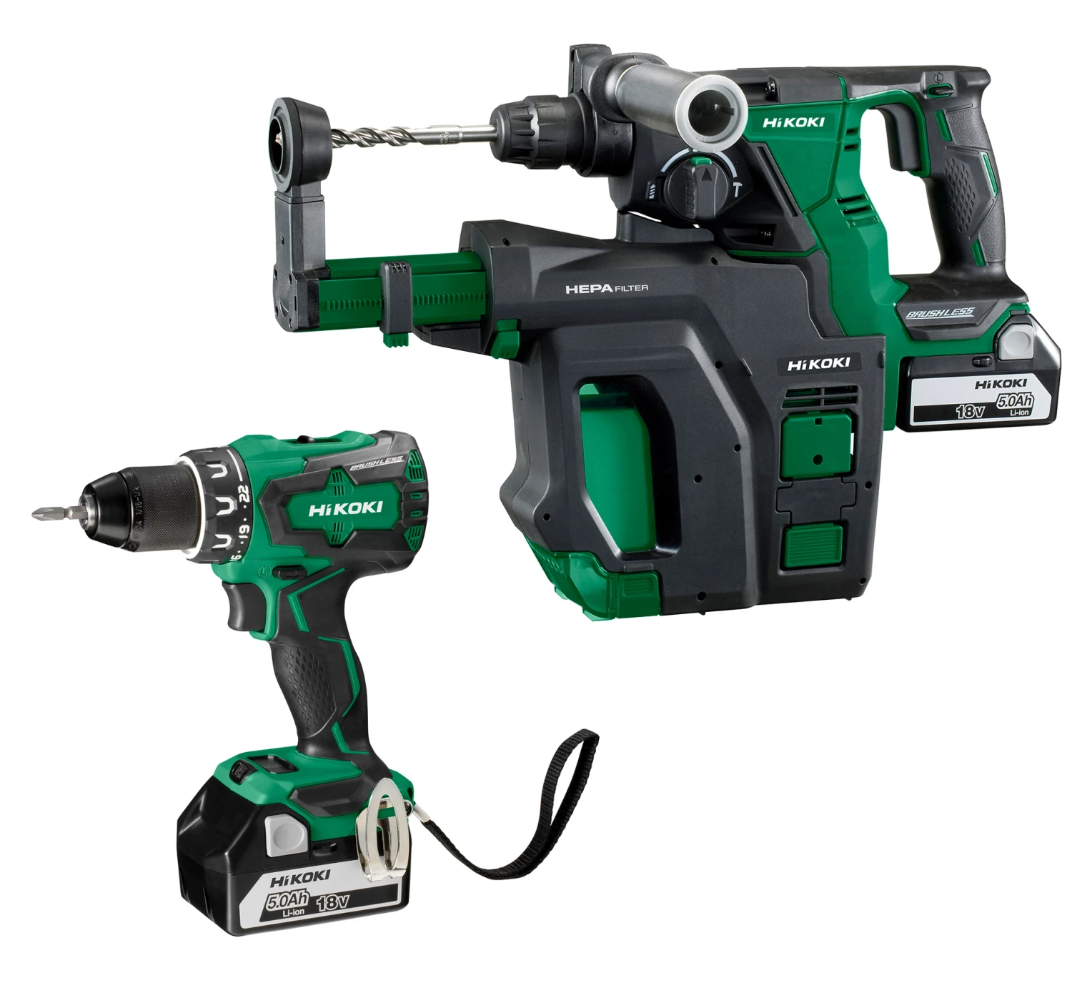HIKOKI Set KC18DRBLWBDZ Accu Combopack - DS18DBSL Perceuse Sans Fil + Marteau Sans Fil DH18DBL Avec Extraction 18V 5.0 Ah En 2 X HSC II 1 HIKOKI Set KC18DRBLWBDZ Accu Combopack - DS18DBSL Perceuse Sans Fil + Marteau Sans Fil DH18DBL Avec Extraction 18V 5.0 Ah En 2 X HSC II