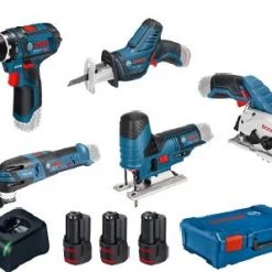 Bosch Bleu Set 4 Outils 12V - Perceuse Sans Fil + Scie Circulaire + Scie Sauteuse + Scie Alternative + Multitool 12V 3 X 3.0Ah En XL-Boxx